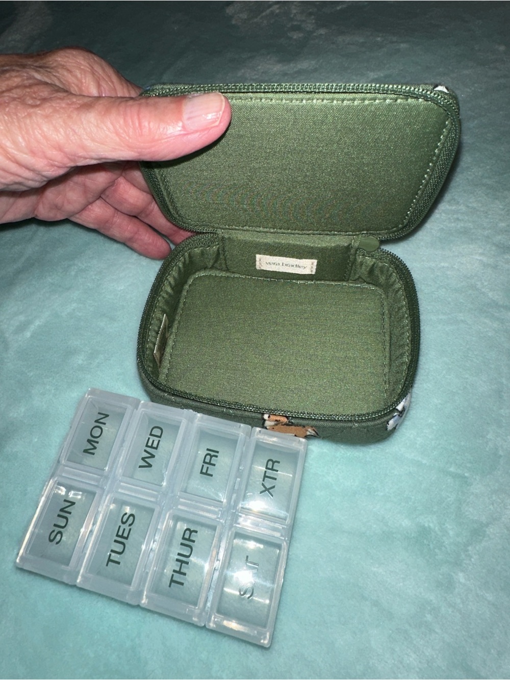 Vera Bradley Olive Green Quilted Pill Box with Dog Motif - Picture 3 of 4